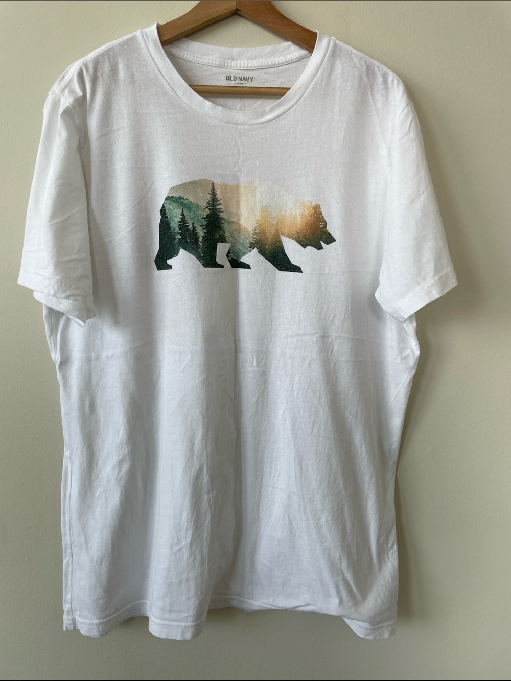Old Navy White Tee with Forest Bear Graphic